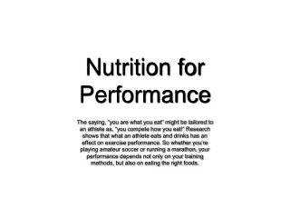 Nutrition for Performance