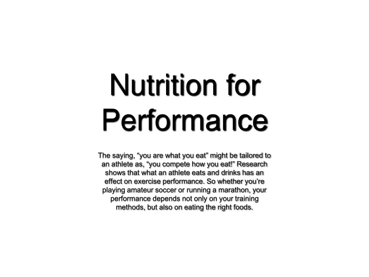 nutrition for performance
