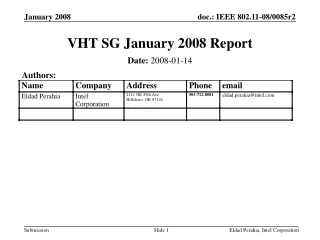 VHT SG January 2008 Report