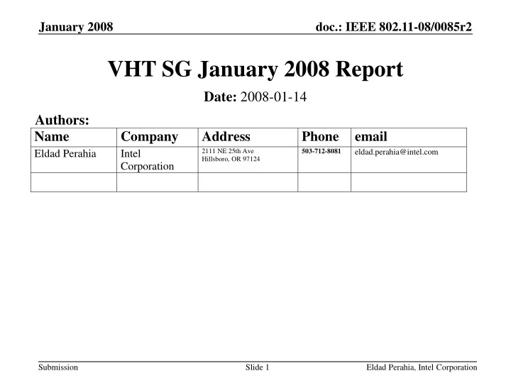 vht sg january 2008 report