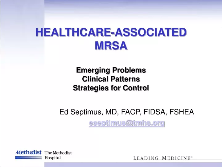 healthcare associated mrsa emerging problems clinical patterns strategies for control