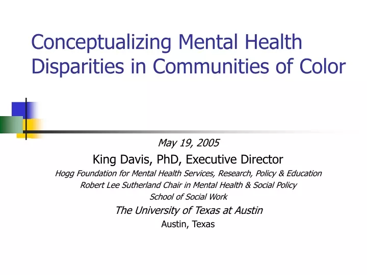 conceptualizing mental health disparities in communities of color