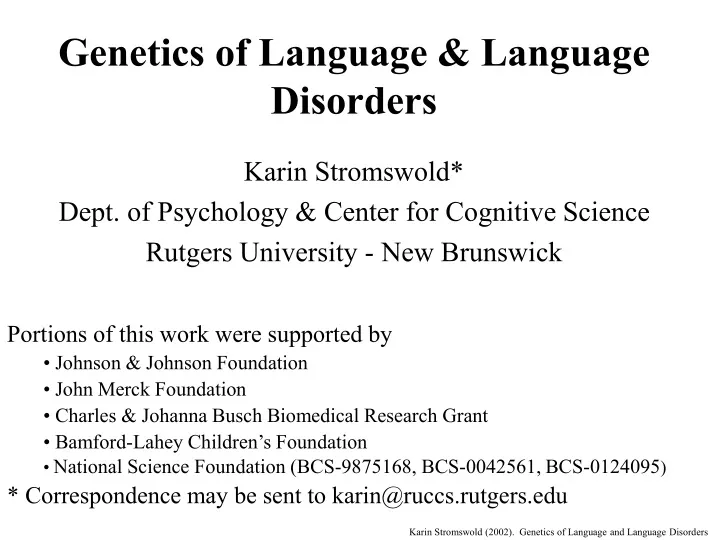 genetics of language language disorders