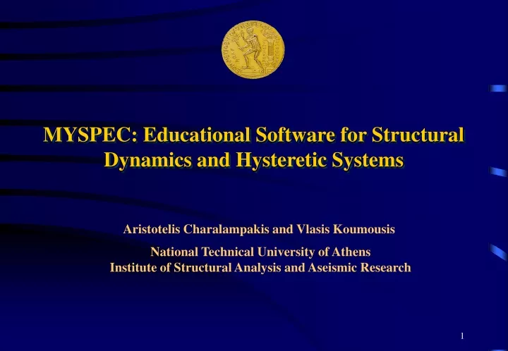 myspec educational software for structural dynamics and hysteretic systems
