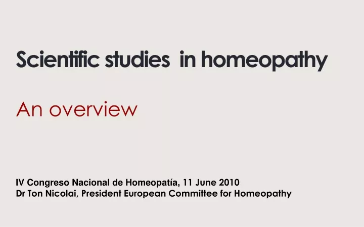 scientific studies in homeopathy