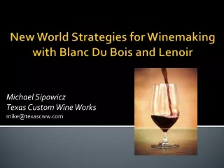 New World Strategies  for  Winemaking with Blanc Du Bois and Lenoir