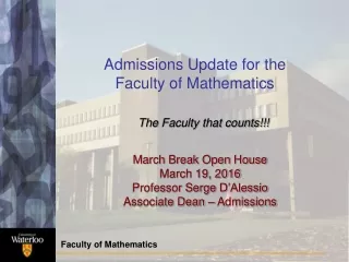 Admissions Update for the  Faculty of Mathematics