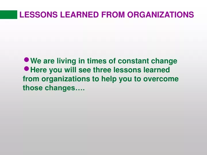 lessons learned from organizations