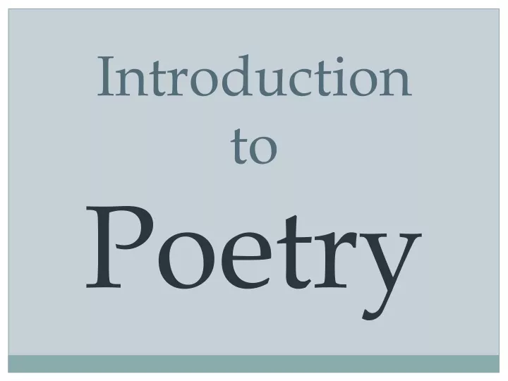 introduction to poetry