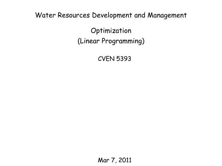 water resources development and management optimization linear programming