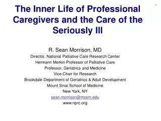 The Inner Life of Professional Caregivers and the Care of the Seriously Ill