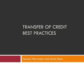 Transfer of Credit Best Practices