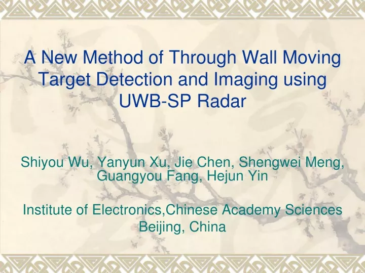 a new method of through wall moving target detection and imaging using uwb sp radar