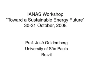 IANAS Workshop “Toward a Sustainable Energy Future” 30-31 October, 2008