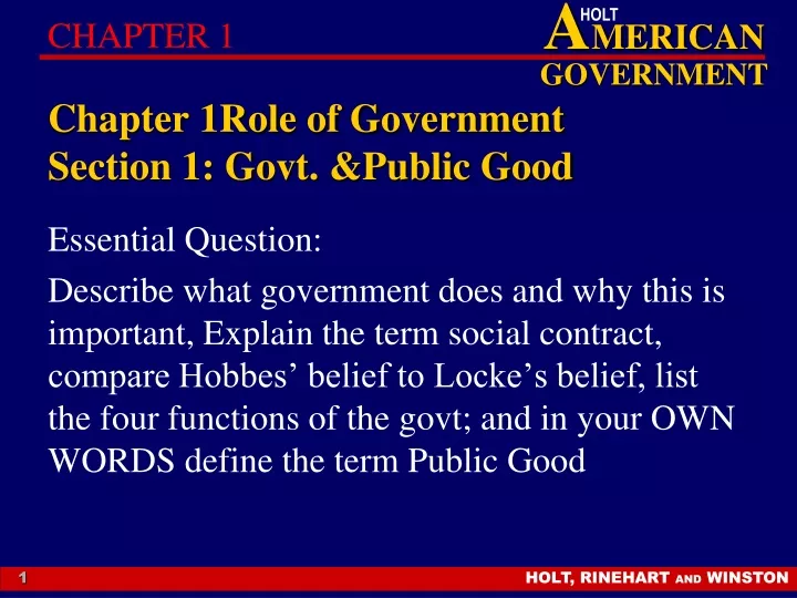 chapter 1role of government section 1 govt public good