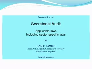 Presentation  on  Secretarial Audit  Applicable laws  including sector specific laws BY