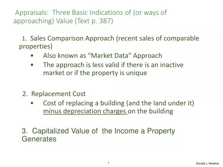 appraisals three basic indications of or ways of approaching value text p 387