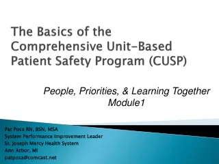 The Basics of the Comprehensive Unit-Based Patient Safety Program (CUSP)