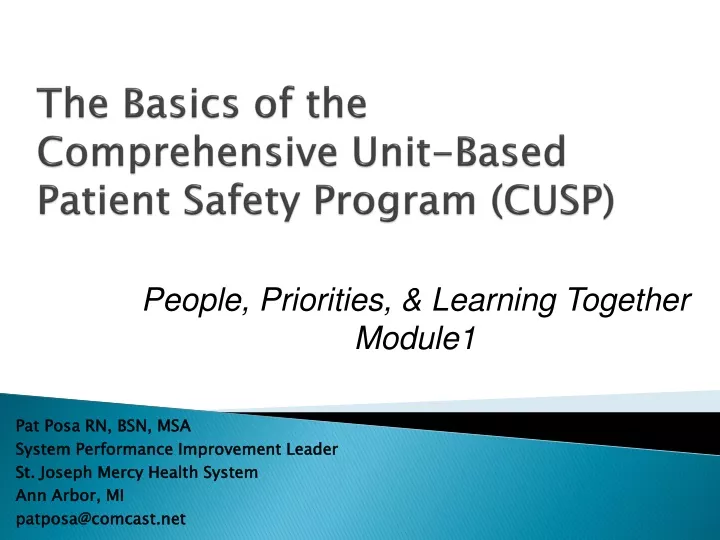the basics of the comprehensive unit based patient safety program cusp