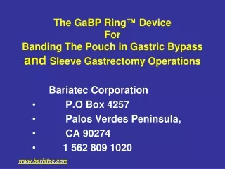 Bariatec Corporation          P.O Box 4257          Palos Verdes Peninsula,