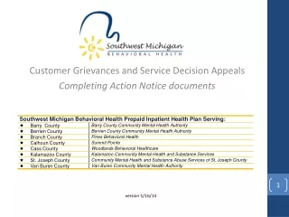 Customer Grievances and Service Decision Appeals Completing Action Notice documents