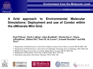 Environment from the Molecular Level A NERC eScience testbed project