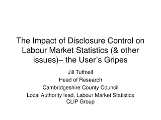 The Impact of Disclosure Control on Labour Market Statistics (&amp; other issues)– the User’s Gripes