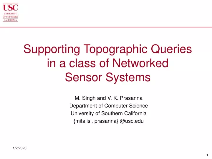 supporting topographic queries in a class of networked sensor systems