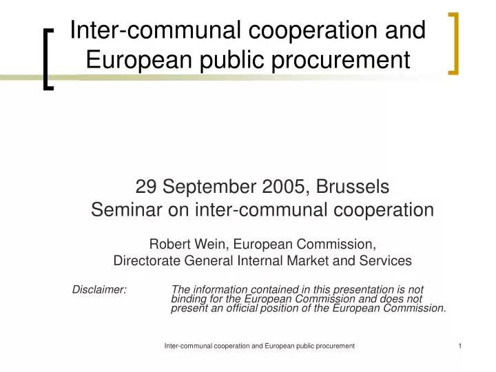 inter communal cooperation and european public procurement