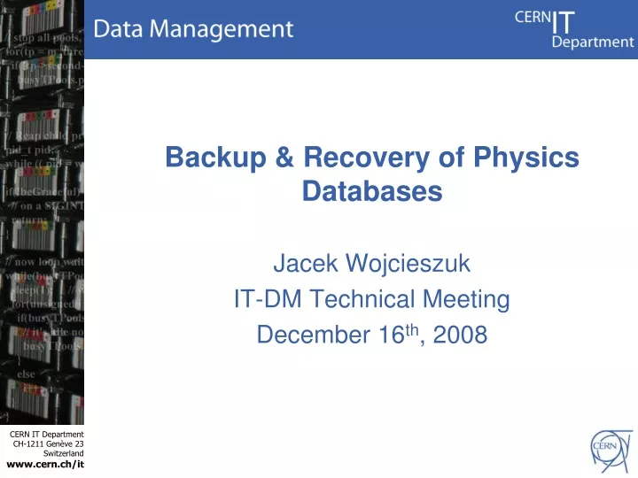 backup recovery of physics databases