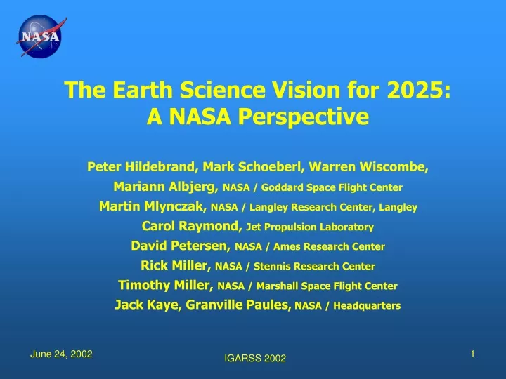 the earth science vision for 2025 a nasa