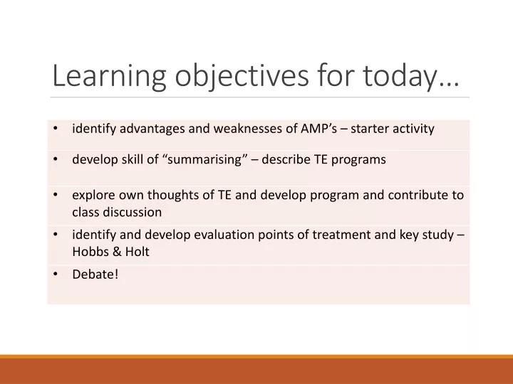 learning objectives for today