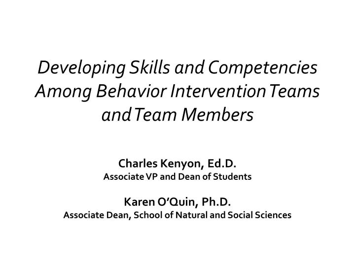 developing skills and competencies among behavior intervention teams and team members