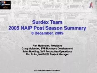 Surdex Team 2005 NAIP Post Season Summary 6 December, 2005