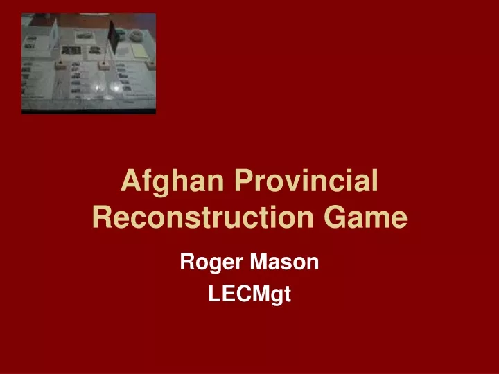 afghan provincial reconstruction game