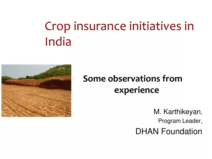 crop insurance initiatives in india