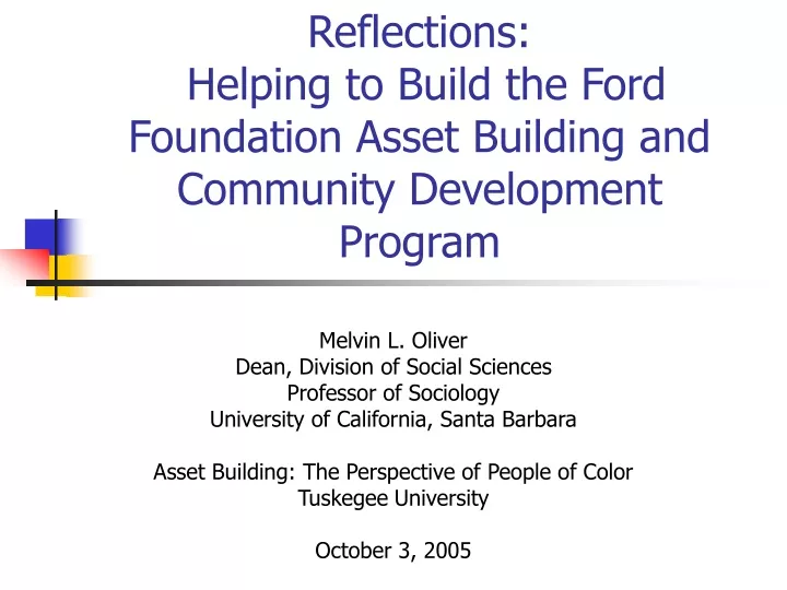 reflections helping to build the ford foundation asset building and community development program