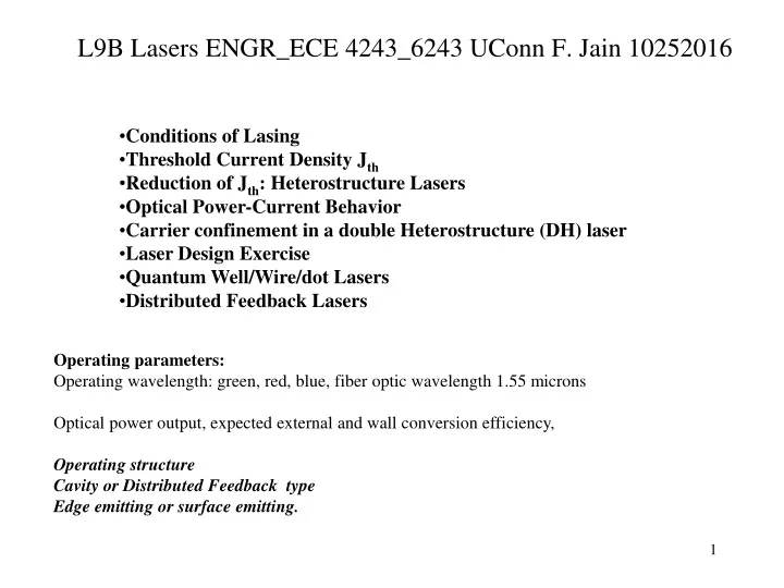 l9b lasers engr ece 4243 6243 uconn f jain