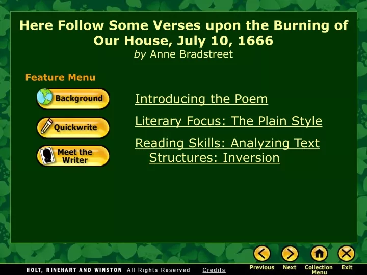 here follow some verses upon the burning of our house july 10 1666 by anne bradstreet
