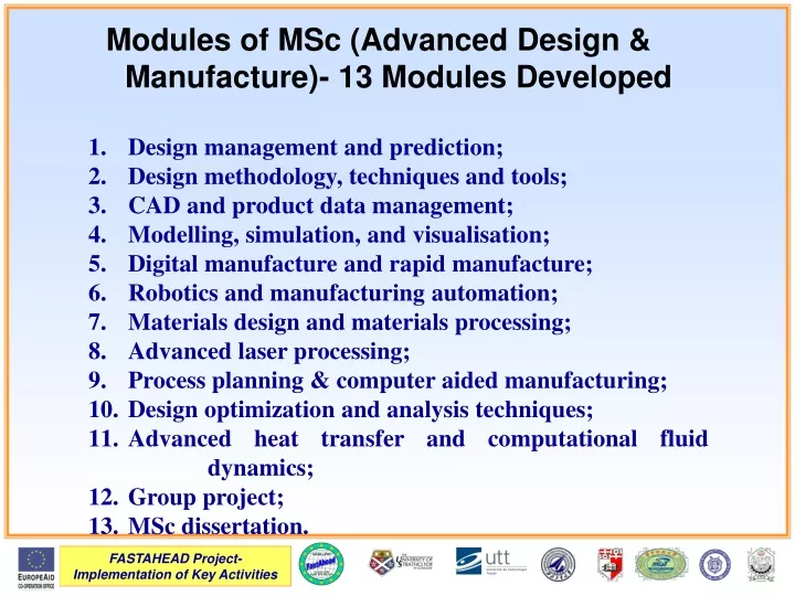 modules of msc advanced design manufacture