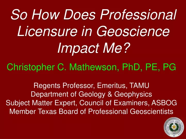 so how does professional licensure in geoscience impact me