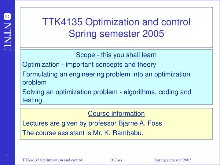 ttk4135 optimization and control spring semester 2005
