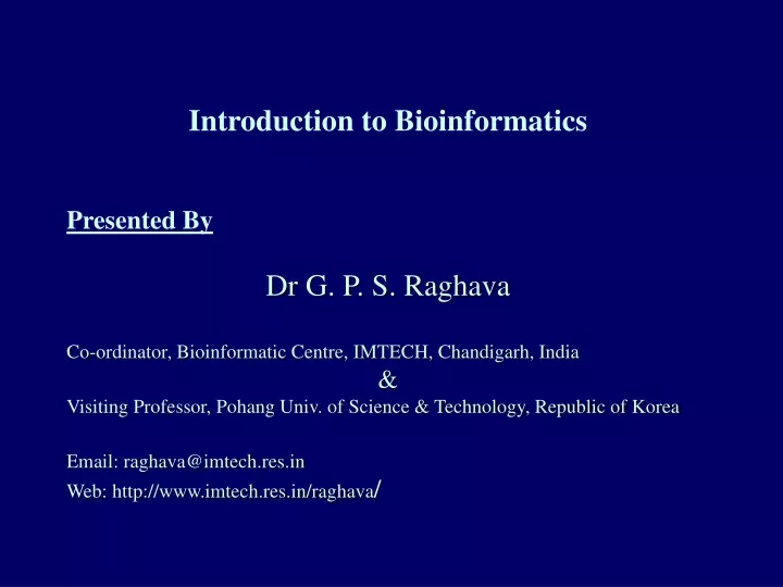 introduction to bioinformatics presented