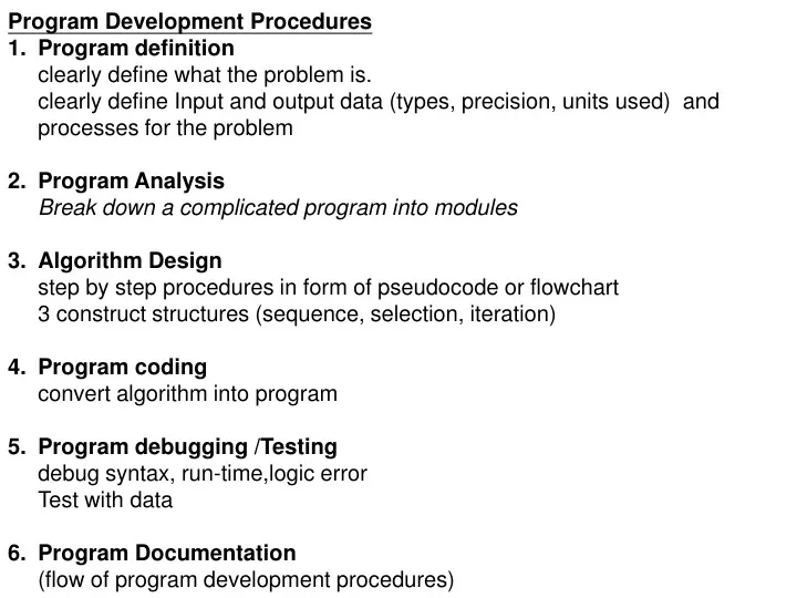 program development procedures program definition