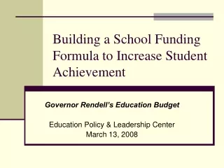 Building a School Funding Formula to Increase Student Achievement