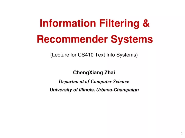 information filtering recommender systems