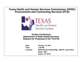 Texas Health and Human Services Commission (HHSC) Procurement and Contracting Services (PCS)