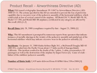 Product Recall – Airworthiness Directive (AD)
