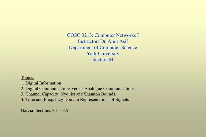 cosc 3213 computer networks i instructor dr amir