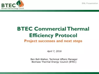 BTEC Commercial Thermal Efficiency Protocol Project successes and next steps